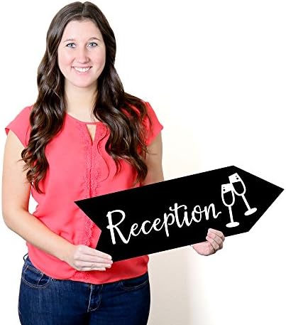 Big Dot of Happiness Black Wedding Reception Signs - Wedding Sign Arrow - Double Sided Directional Yard Signs - Set of 2 Reception Signs