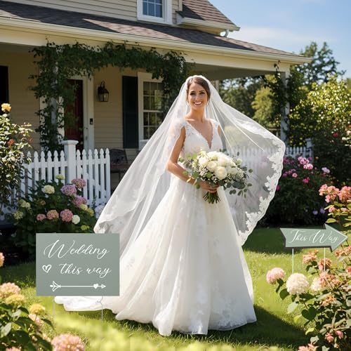 12 Pcs Sage Green Wedding This Way Signs Weeding Parking Signs