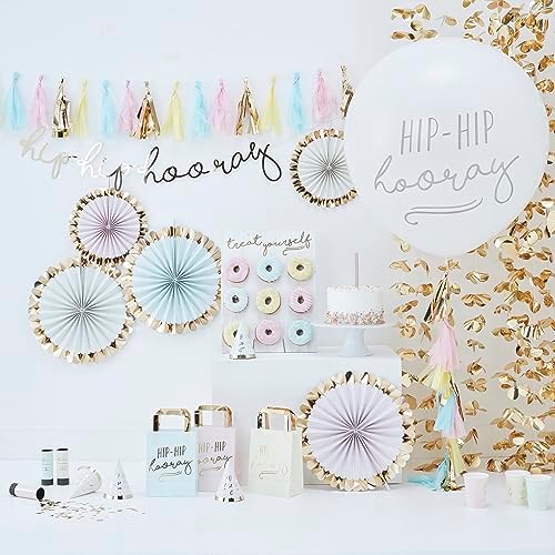 Ginger Ray Gold Foiled Treat Yourself Donut Wall Party Display Fits 9 Doughnuts, White,42cm x 32cm