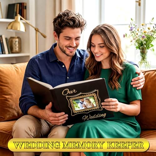 Dunzoom Memory Photo Album Holds 200 Pcs 4 x 6 Inch Leather Wedding Anniversary Family Photo Album with Front Window Double Heart Memory Scrapbook for Couple Gifts ()