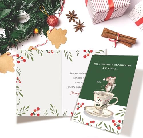 Funny Christmas Mouse Card for Women Men, Humor Christmas Card for Friends Partner Family Coworker, Not a Creature Was Stirring Xmas Cards