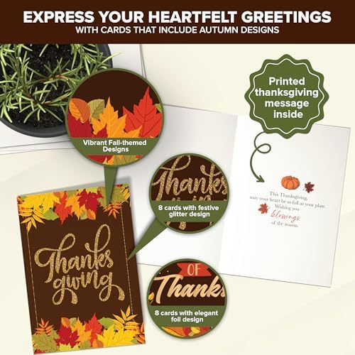 Decorably 40 Pack Happy Thanksgiving Cards with Envelopes, 10 Card Designs