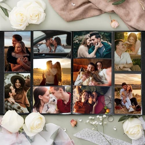 Lanpn Couple Photo Album 4x6 600 Pockets - The Story of Us, Linen Large Wedding Anniversary Picture Albums Book Horizontal Vertical Photo for Newlywed Engagement Love Stories Valentine's Day (Grey)