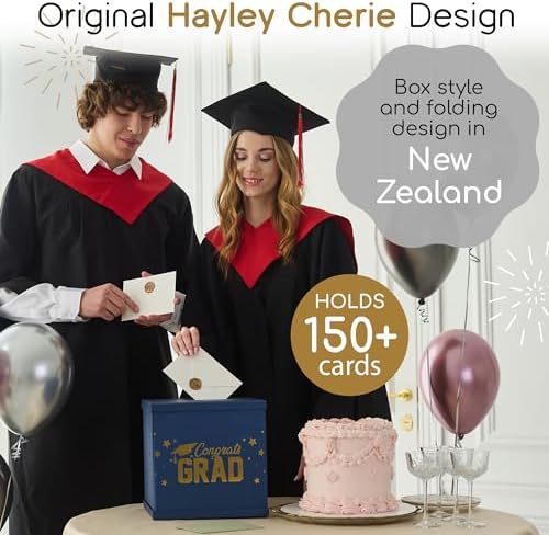 Blue & Gold Graduation Card Box - Large 10x10 Navy Blue Congrats Grad Party