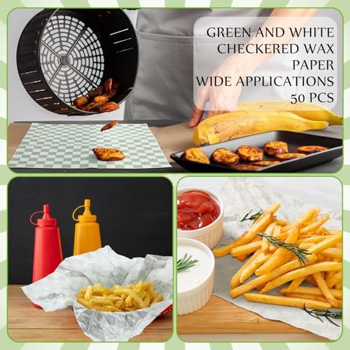 Geosar 100 Pcs Gingham Paper Food Tray with Wax Paper,Green White