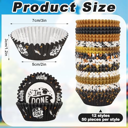 600 Pack Graduation Cupcake Liners Congrats Grad Baking Cups Standard Size Grad Muffin Liners for Graduation Birthday Party Candy Cake Decorations Supplies