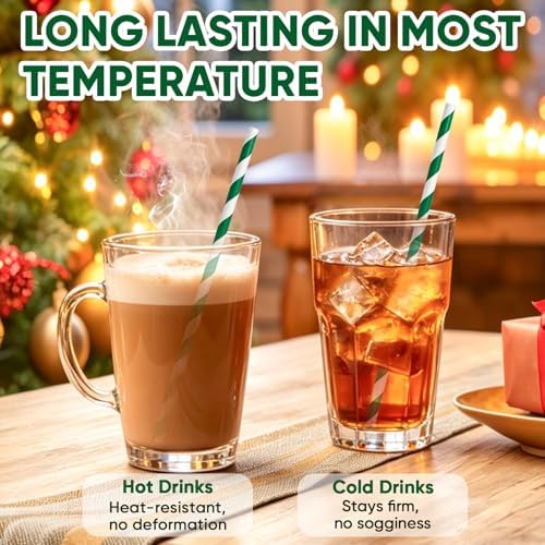 7.75" Green Straws, Green and White Striped Drinking Straws Disposable 100