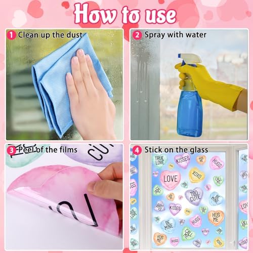 DIYDEC 8 Sheets Valentines Window Clings Double-Sided Pink Purple Blue Valentines Window Stickers Love Heart Window Decals for Home Wedding Anniversary Party Store Glass Holiday Decoration