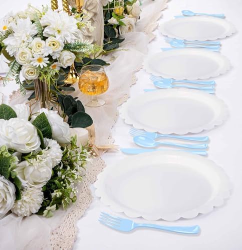 HEIPINIUYE 75 Pack Light Blue Plastic Cutlery Heavy Duty Baby Blue Plastic Knives Forks and Spoons Disposable Silverware Set for 25 Guest Camping Birthday Baby Shower Party Cutlery Set