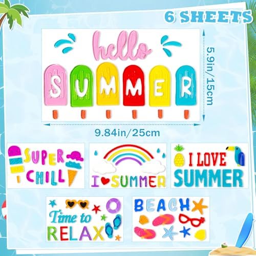 6 Pack Summer Window clings – Reusable Window Cling for Glass Windows