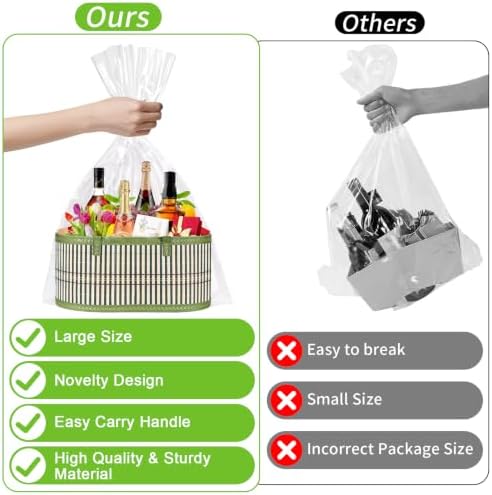 Dreamtop 3 Set Baskets for Gifts Empty, Woven Bamboo Gift Basket Empty Large with Handles, Sturdy Gift Basket Kit Empty to Fill for Christmas Birthday Baby Shower Wedding Gift (Green)