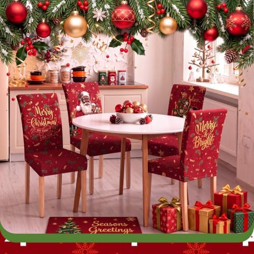 Moukeren 6 Pcs Christmas African American Dining Chair Covers