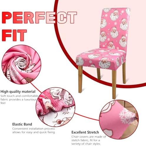 Christmas Chair Covers for Dining Room Set of 6 Christmas Santa Claus Dining Chair Protectors 6 Pcs Stretch Removable Washable Chair Slipcovers 6 Pack for Winter Xmas Holiday Home and Party Decor