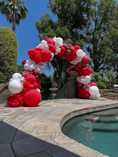 Red White Balloons Arch Kit, 124pcs Red and White Confetti Balloons