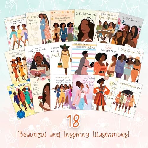African American Greeting Cards Assortment Box – 18 Cards with Envelopes, Birthday, Friendship & Thank You Notes – Gift for Women