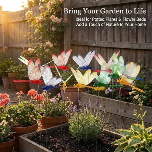 RAINFLOW 24 PCS Dragonfly Garden Stakes - Fake Dragonflies Outdoor Decor