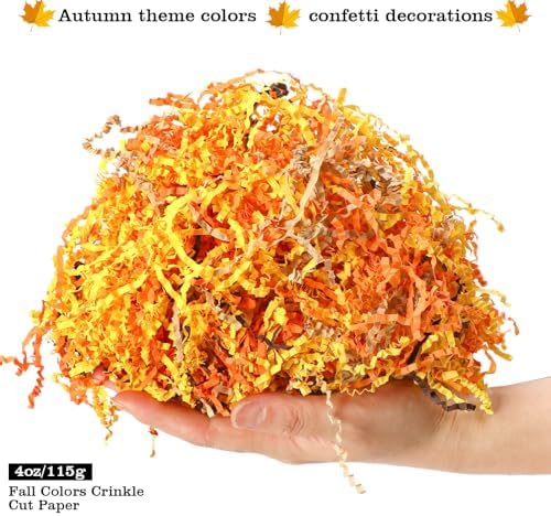 Jansun Fall Crinkle Paper Filler, Basket Stuffers with Maple Leaf Confetti