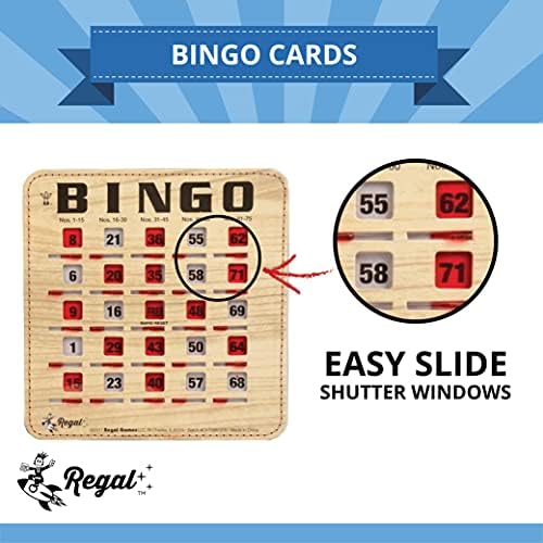 Regal Bingo Bulk Bingo Cards with Sliding Windows - Reusable Bingo Game Cards for Adults Large Group - 50 Pack, Woodgrain