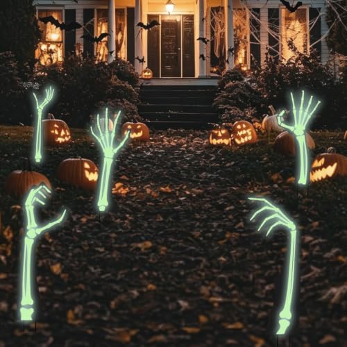 5 Pack Halloween Black Hands Yard Signs with Stakes – Larger Size, Scary Silhouette Outdoor Decorations for Lawn, Garden, Yard – Night Glowing Effect After Daylight Absorption
