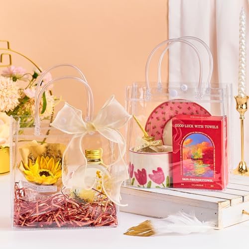 Ohuimrt 50 Pack 6.89" x 3.54" x 6.89" Clear Plastic Gift Bags with Handles