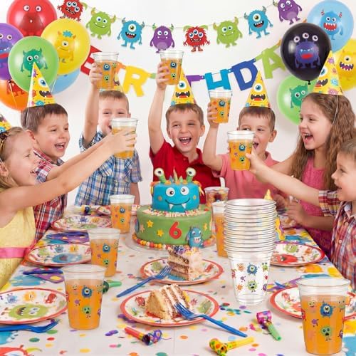 Uiifan 50 Pcs Halloween Monster Cups Little Monster Birthday Party Supplies