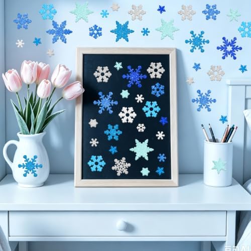 576 PCS Snowflake Foam Stickers, Glitter Winter Snowflake Stickers,8 Sheets