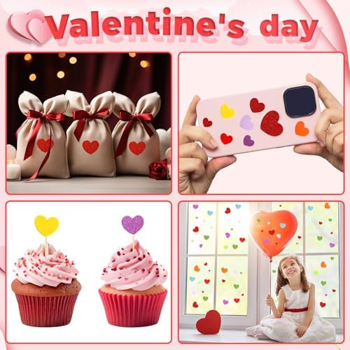 600Pcs Glitter Foam Heart Stickers Valentines Day Love Sticker