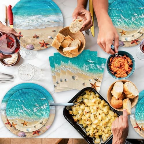 180Pcs Beach Ocean Party Plates and Napkins Set,Serves 60