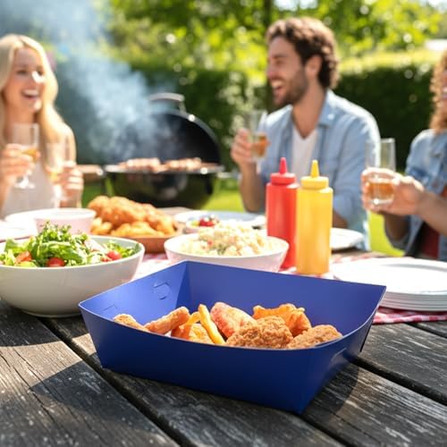 25 Pcs Paper Food Tray 4 lb Large Food Boats Nacho Plates Disposable Serving Snack Trays Large Paper Trays Boat for Nachos, Hotdogs, Tacos, Fries (Navy Blue)