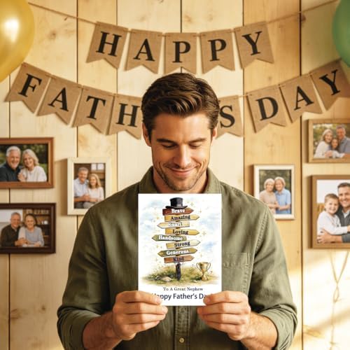 Fathers Day Card Gifts for Nephew from Uncle Aunt, Meaningful Direction Sign Design with Emotional Message, Unique Cards for Father's Day Family Celebration and Love