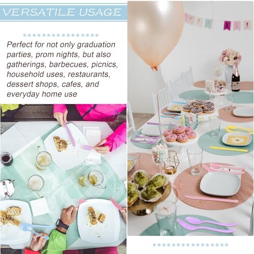 Kochorie 300 Pcs Pastel Plastic Silverware, Heavy Duty Plastic Cutlery Set