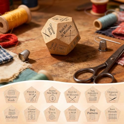Quilter's Dice, Handmade Wooden Quilting Decision Dice with 12 Engraved Sewing Tasks, Fun Quilting Motivation Tool for Quilters, Sewists & Craft Lovers, Easter Basket Stuffers