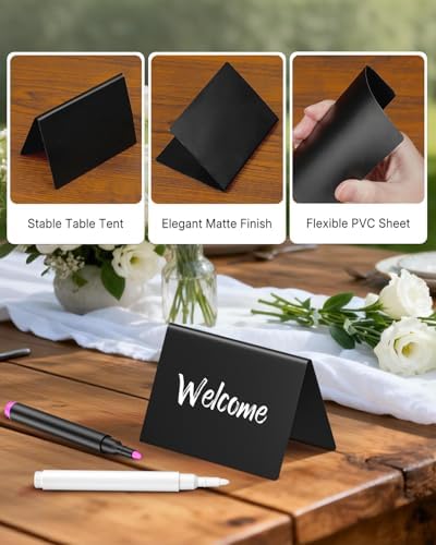 Uniclife 20 Pack Mini Chalkboard Signs for Food, Small Chalkboard Signs with Chalk Markers, Reusable Matte PVC Food Signs Food Labels for Party Buffet Wedding, Blackboard Place Cards Table Signs