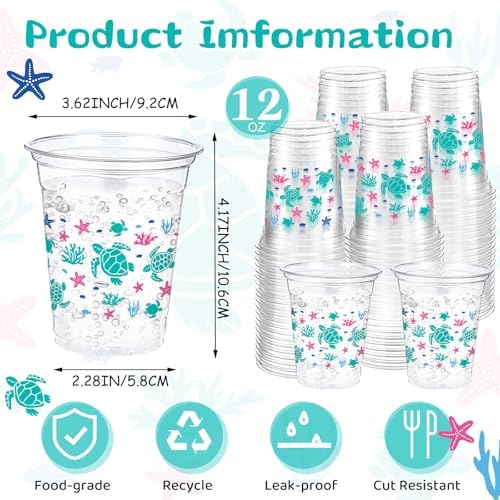 Funnymoom 60 Pack Sea Turtle Plastic Cups 12 oz