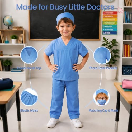 Meland Doctor Costume for Kids 3-10, Pretend Play Career Dress Up with Bag