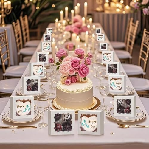 3.2x3.2x1.5 Inches 100PCS Chocolate Truffle Boxes Mini Bakery Boxes with Window for Cookies,Soap,Donut, Macaron,Brownie(White)