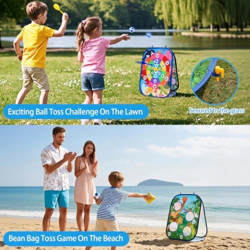 Toddler Bean Bag Toss Game for Kids 3-8, 7-in-1 Outdoor Cornhole Board Set