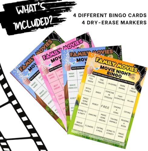 XOXO Parents Movie Night Bingo Cards, Reusable Supplies - Family