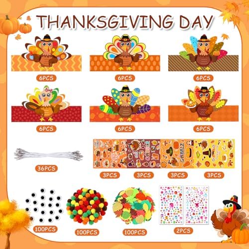 36 Set Thanksgiving Turkey Hat Craft Kits for Kids