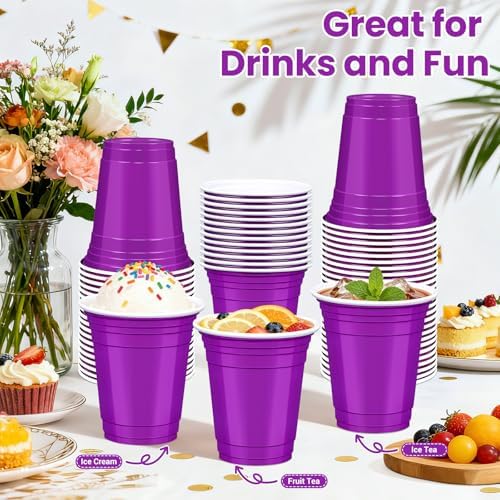 50 Pcs Purple Plastic Cups, 12 oz Disposable Cups for Party