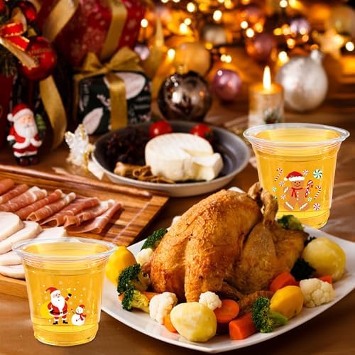 peony man 60Pcs Christmas Disposable Plastic Cups 12oz Merry Christmas Clear Cup Santa Claus Snowman Drinking Cups for Cold Beverage Coffee Xmas Winter Holiday Party Cup Supplies