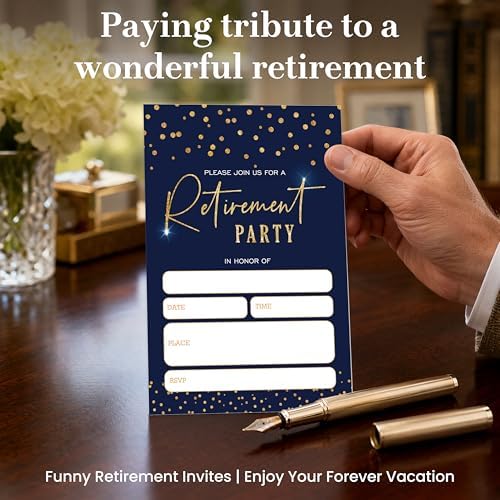 Navy Gold Sparkle Retirement Invitations 25 Pcs