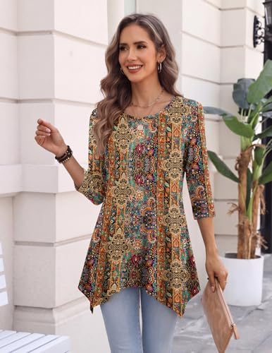 Zeagoo Womens Tops 3/4 Sleeve Loose Fit Dressy Tunics Plus Size Boho Shirts