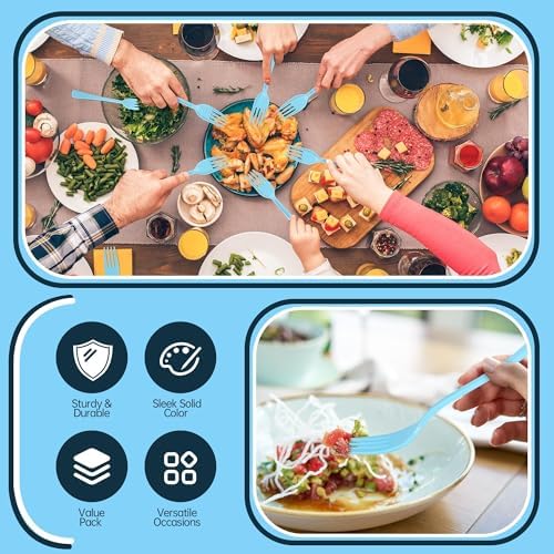 Kochorie 180 Pcs Light Blue Plastic Forks Disposable Silverware Heavy Duty Plastic Cutlery Set Heat Resistant Durable Utensils Flatware for Party Wedding Birthday Supplies and Daily Use