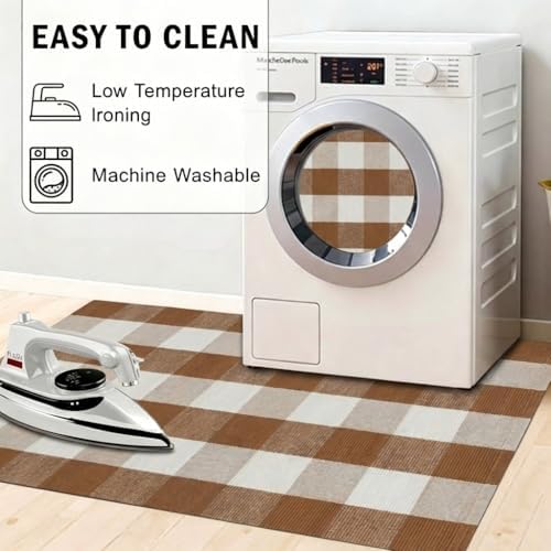SEEKSEE Fall Decor Buffalo Plaid Rug 4' x 6' Coffee and White Large Front Door Mat, Layering Area Rug, Fall Rug for Outdoor Patio Entryway Indoor Living Room Kitchen Dining Room Decor