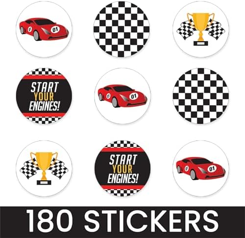 Race Car Birthday Kiss Stickers, 180 Count
