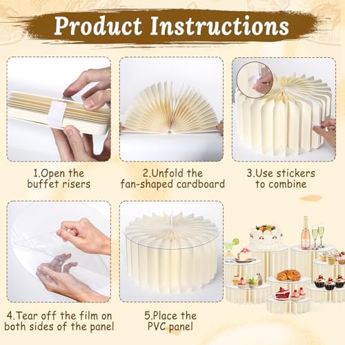 8Pack Buffet Risers Display Stands Foldable Food Risers for Buffet Table Tall Cake Cupcake Stands Cardboard Cylinder Stand Dessert Table Display Set for Catering Jewelry Wedding Party Decor (White)