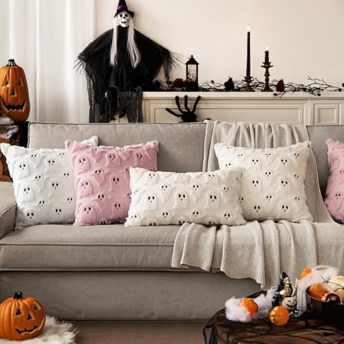 MIULEE Pink Halloween Pillow Covers Cute Ghost Decor Set of 2 18x18