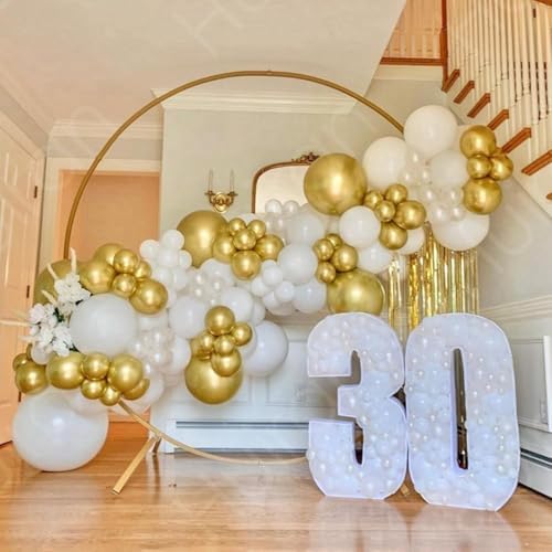 White and Gold Balloons Arch Kit, 131Pcs Gold Latex Balloons Different Size