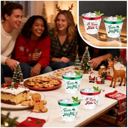 60Pcs Naughty or Nice Christmas Party Decorations Cups - 9Oz Naughty and Nice Christmas Red Green Disposable Plastic Drinking Cups for Xmas Wedding Thanksgiving Birthday Holiday Party Supplies